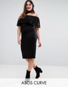 Asos Curve Bardot Off Shoulder Dress With Lace Ruffle - Black