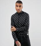 Noose & Monkey Skinny Smart Shirt In Skull Print - Black