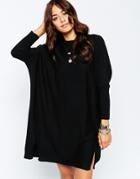 Asos Tunic Dress With Crew Neck In Cashmere Mix - Black