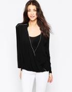 See U Soon Wrap Front Blouse With Metallic Piping - Black