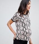 New Look Maternity Tee In Snake - Brown