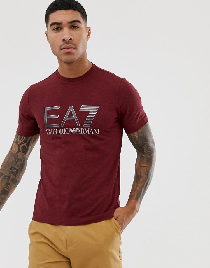 Ea7 Slim Fit Carbon Logo Series T-shirt With Stretch In Burgundy - Red