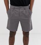 Asos Design Tall Slim Chino Shorts With Pleats In Gray
