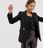 Miss Selfridge Double Breasted Blazer With Notch Sleeves In Black