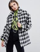 Bershka Houndstooth Oversized Coat - Multi