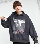 Collusion Oversized Hoodie With Print In Acid Wash Black