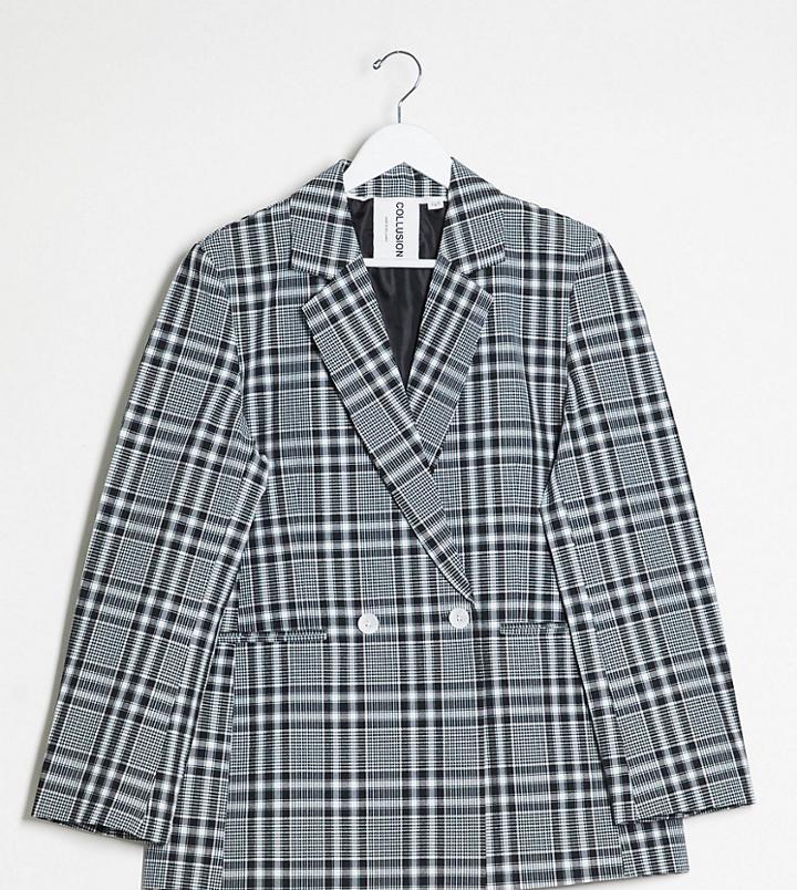 Collusion Oversized Blazer In Check-blues