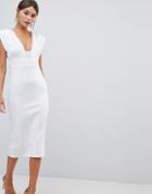 Asos Design Premium Deep Plunge Tassel Back Midi Dress - White