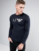 Armani Jeans Long Sleeve Top Slim Fit Eagle Logo In Navy - Navy