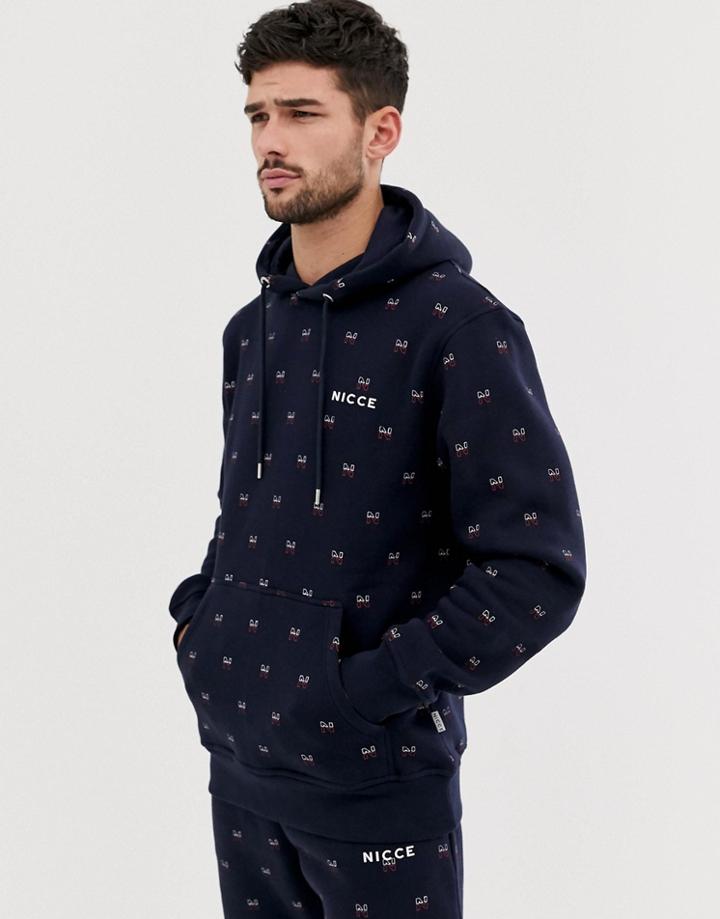 Nicce Hoodie With All Over Logo In Navy