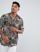 Pull & Bear Shirt In Geo-tribal Print With Revere Collar - Multi