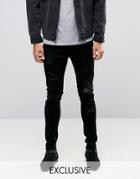 Liquor & Poker Skinny Extreme Rips Jeans In Washed Black - Black