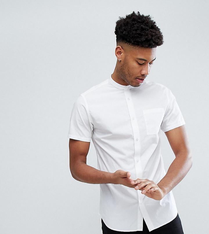 Selected Homme Tall Short Sleeve Grandad Collar Shirt - White