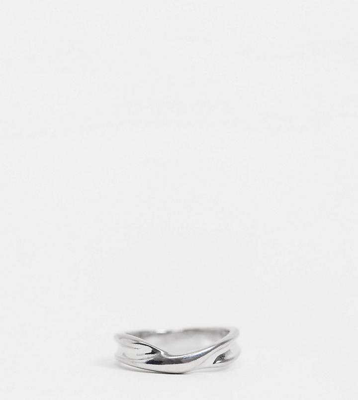 Asos Design Curve Ring In Abstract Design In Silver Tone