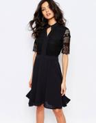 Y.a.s Baio Shirt Dress With Lace Overlay - Black