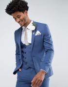 Asos Wedding Super Skinny Suit Jacket In Bright Blue Micro Texture - Blue