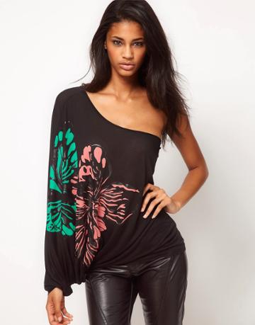 Miss Sixty One Shoulder Top - Black