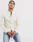 Asos Design Skinny Fit Oxford Shirt In Ecru With Grandad Collar-beige