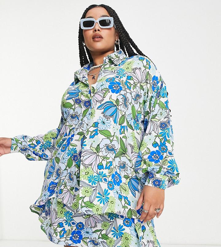Urban Threads Plus Shirt In Blue Floral - Part Of A Set