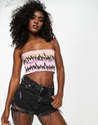 Monki Shirred Bandeau Top In Swirl Print-multi
