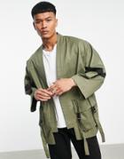 Bershka Kimono Jacket In Khaki-green