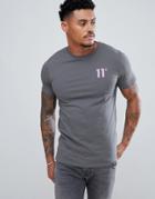 11 Degrees Muscle Fit T-shirt In Gray With Logo - Gray