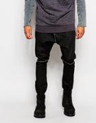Asos Drop Crotch Joggers In Faux Leather With Cracked Detail - Black