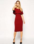 Asos Ruffle Top Midi Bardot Dress - Black