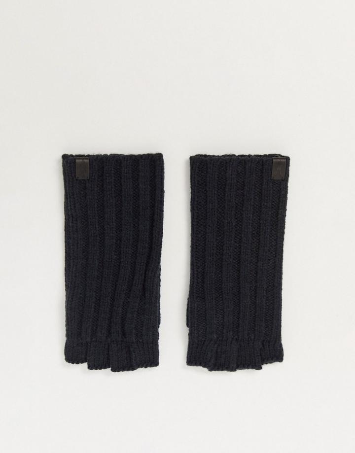 All Saints Ribbed Fingerless Gloves In Black Heather