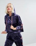 Lazy Oaf Cropped Velvet Hoodie With Bow Sleeve Detail In Luxe Velvet Co-ord - Purple