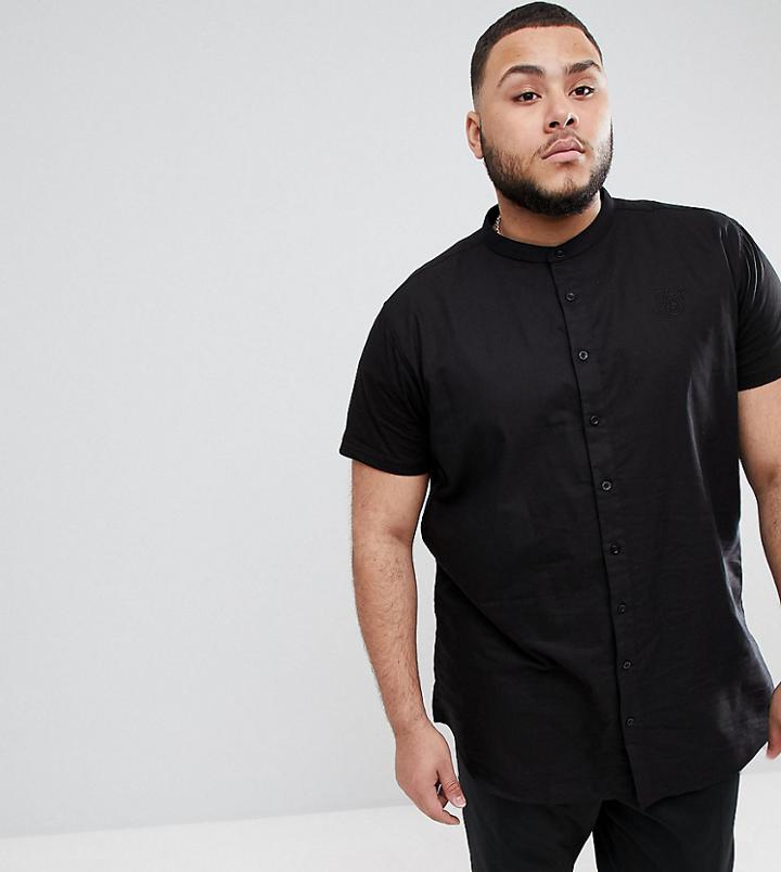 Siksilk Plus Muscle Shirt In Black With Jersey Sleeves Exclusive To Asos - Black