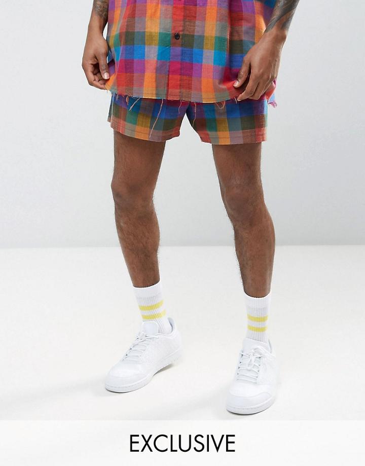 Reclaimed Vintage Inspired Shorts In Check - Blue