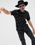 Asos Design Halloween Regular Skeleton Print Shirt In Black - Black