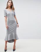 Asos Design Pep Hem Midi Dress With V Neck And Pockets - Gray