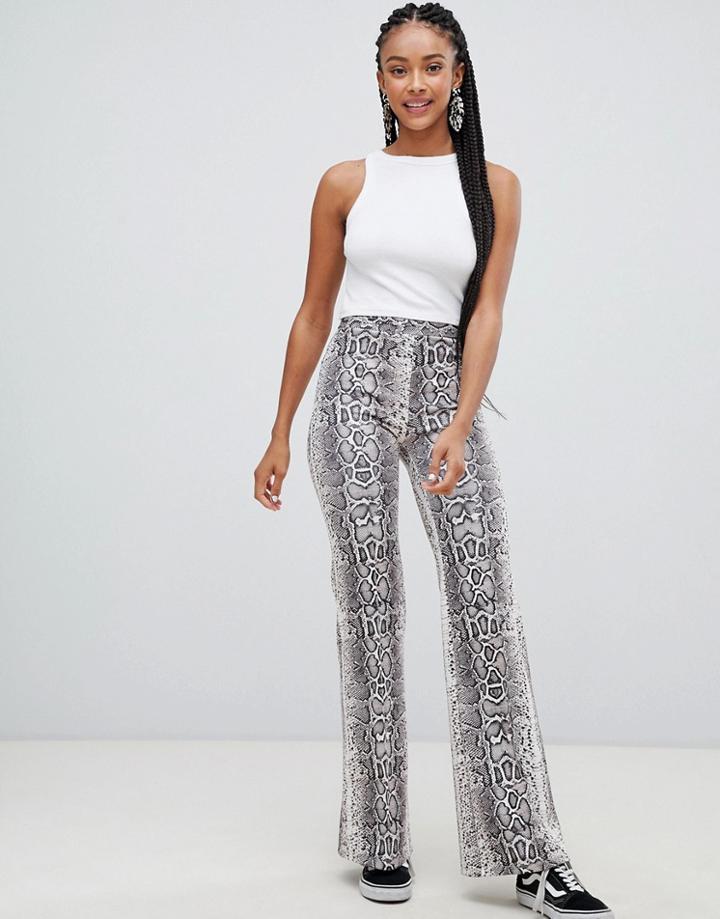 Bershka Snake Print Wide Leg Pants - Gray