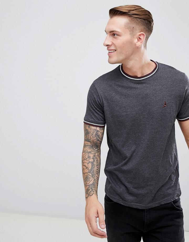 Brave Soul Striped Trim T-shirt - Navy