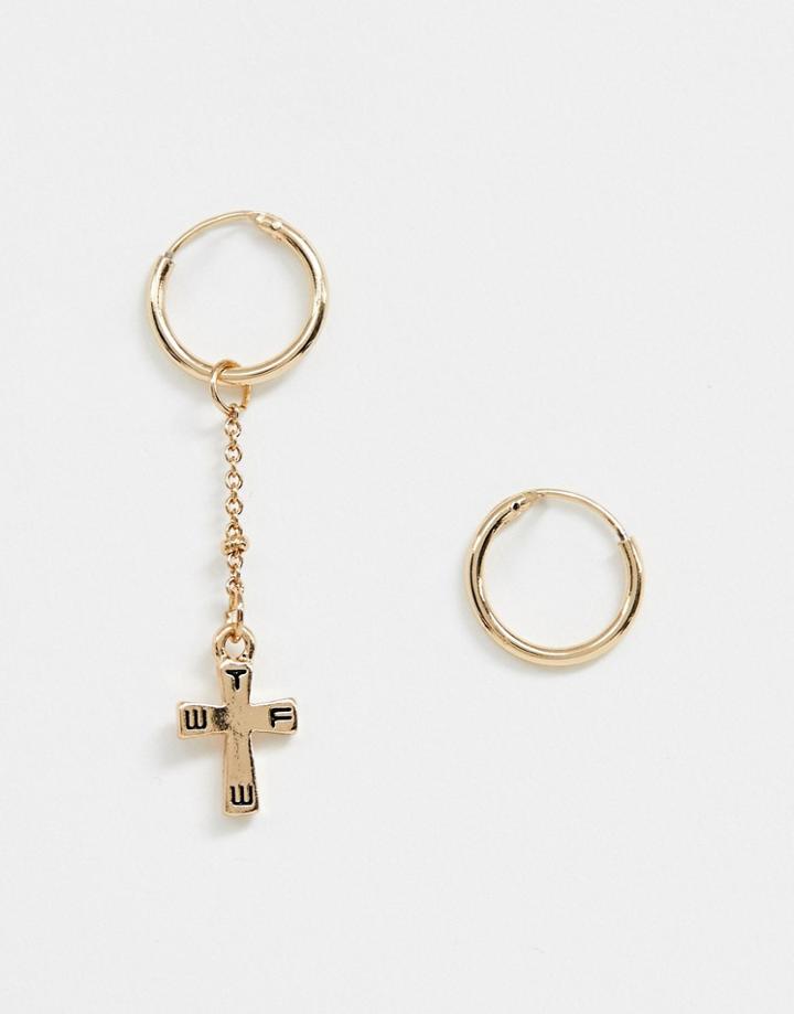 Wftw Cross Hoop Earring & Single Cross In Gold - Gold