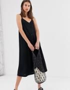 Weekday Midi Dress With Button Detail In Black - Black