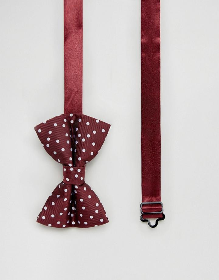 Asos Polka Dot Bow Tie In Burgundy - Red