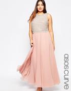 Asos Curve Double Layer Embellished Maxi Dress - Pink