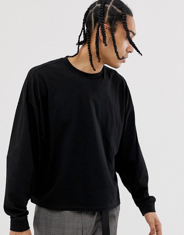 Asos Design Oversized Boxy Cropped Long Sleeve T-shirt In Black