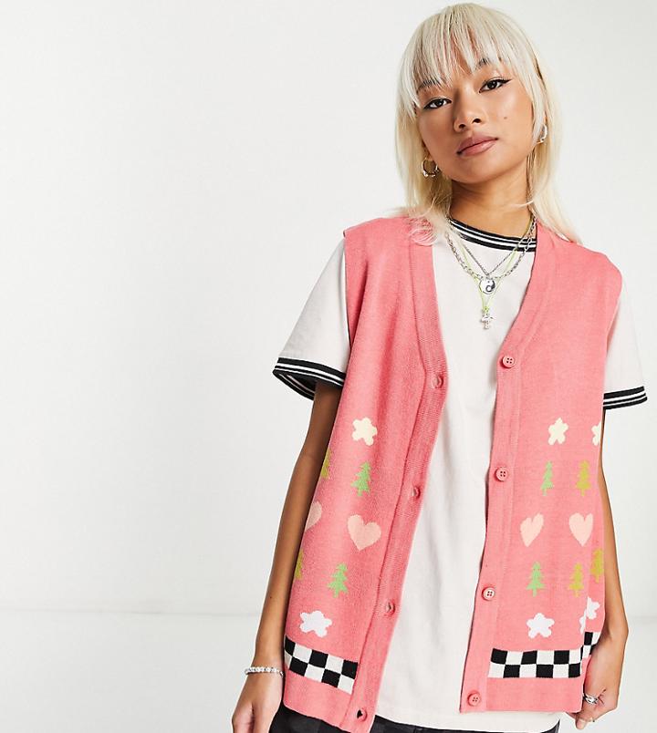 Native Youth Oversized Sweater Vest In Alpine Knit-pink