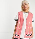 Native Youth Oversized Sweater Vest In Alpine Knit-pink