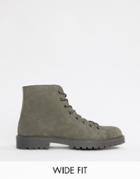 Asos Design Wide Fit Lace Up Boots In Gray Suede With Gray Sole