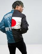 10.deep Bomber Jacket With Splicing - Black
