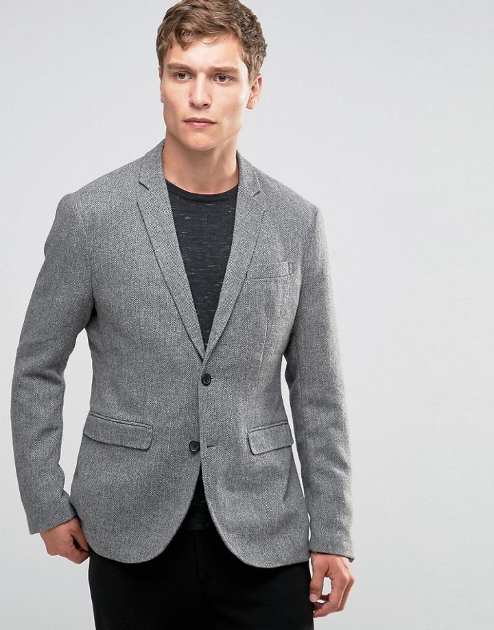 Jack & Jones Premium Blazer In Tweed - Gray