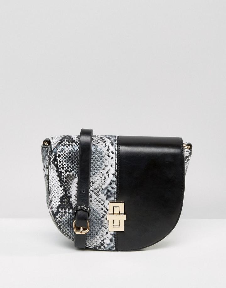 Liquorish Faux Snake Mix Cross Body Bag - Black