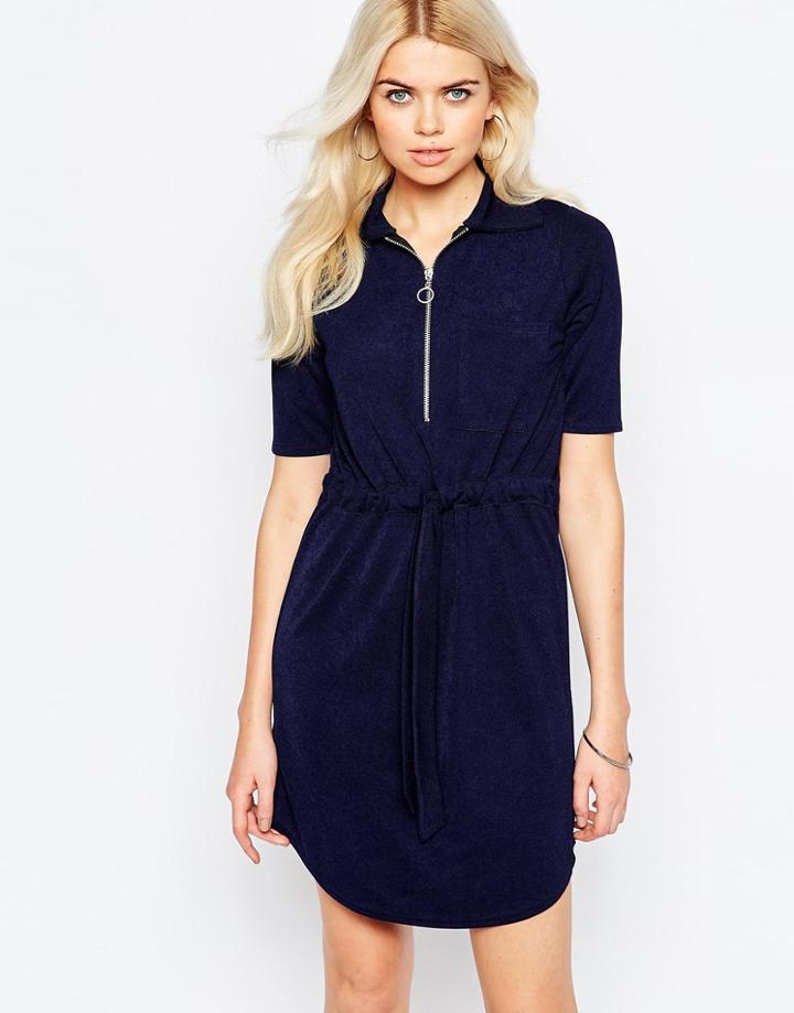 Daisy Street Shirt Dress With Zip Detail - Navy