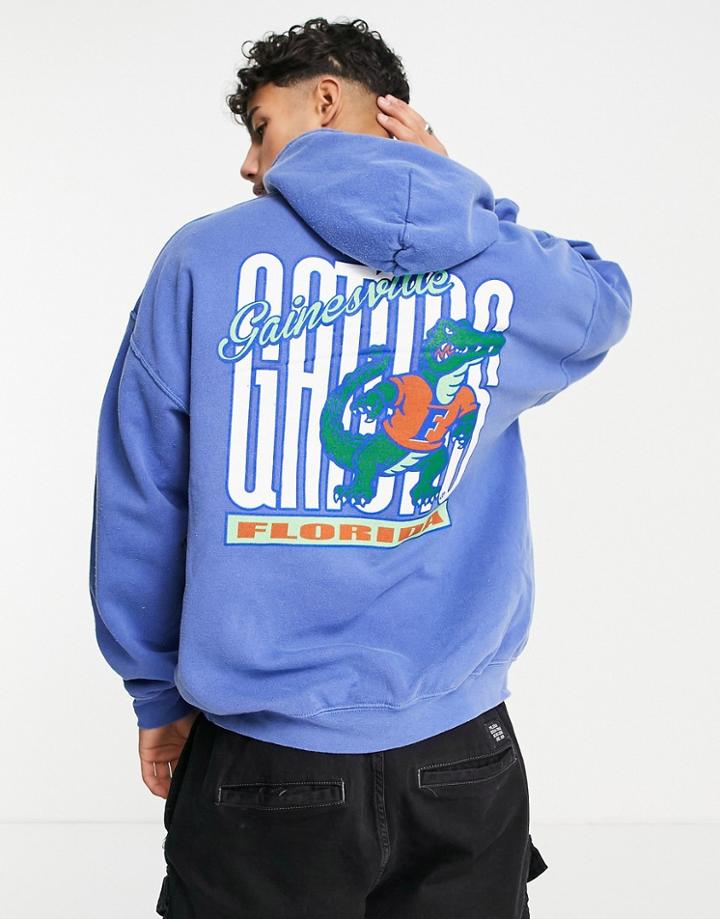 Topman Oversized Washed Gators Print Hoodie In Blue-blues