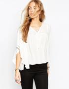 Asos Pretty Folk Top With Flutter Sleeve - White
